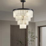 Nordic Postmodern Minimalist Living Room Aisle Brass Marble Chandelier Retro Personality Bedroom Study Alabaster Pendant Light - Image 3