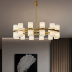 Nordic Simple Designer Living Room Dining Table Brass Marble Chandelier Hotel Lobby Bedroom Bedside Circle Candle Pendant Light - Image 3
