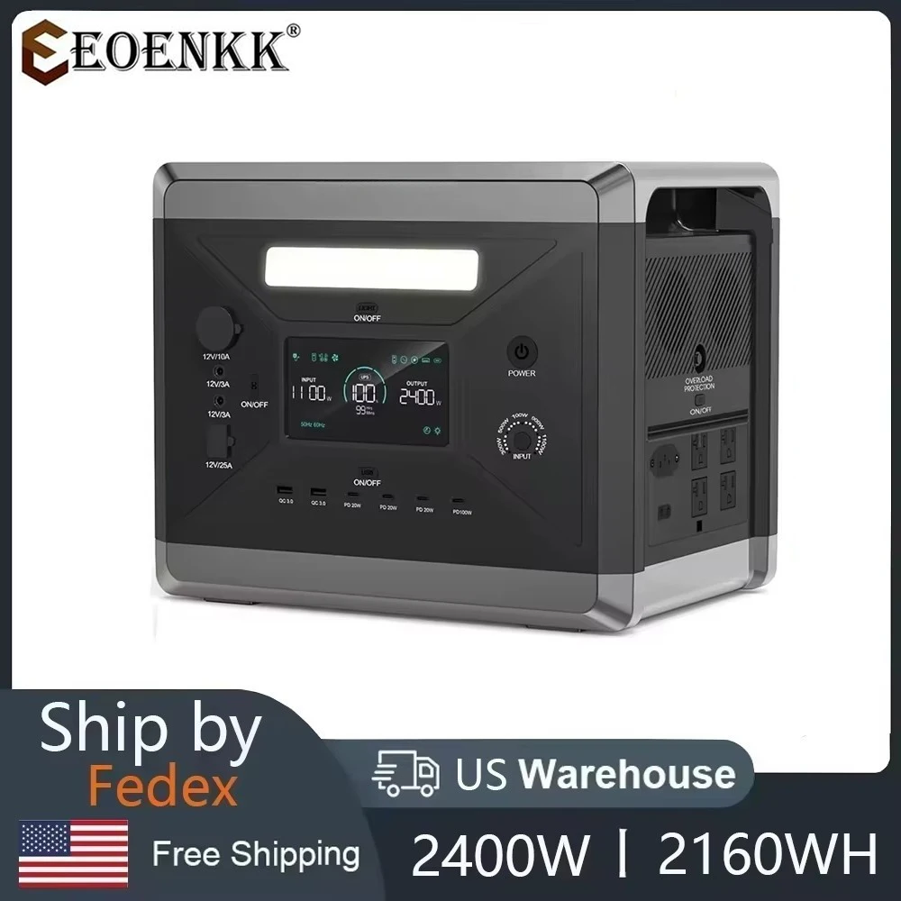 kf-S54950275a51f43f0ac8ac2ad6f2e6c5e4 LiFePO4 Battery Q2501 Portable Power Station 2160WH With 2400W 4800W Peak AC Output Solar Generator for Garden Party - Image 1