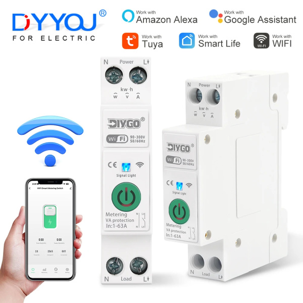 Tuya Smart Switch DGB-63TT Wireless Remote Control Circuit Breaker Current Voltage Protection Metering Monitoring Timer 1-63A