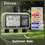 Diivoo Garden Water Timer 3 Zone Programmable Automatic Irrigation Timer with Rain Delay Manual/Auto Mode Watering for Lawn Yard
