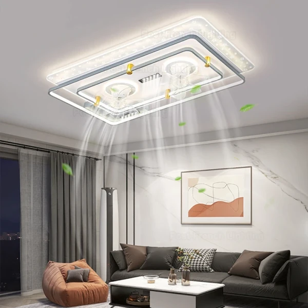 Ceiling Fan Lamps for Living Room Modern Interior Dimmable with Remote Acrylic Full Spectrum for Bedroom