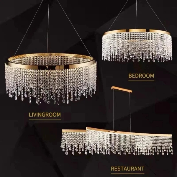 2024 Factory Selling Nordic K9 Crystal Chandelier Luxury Hanging Lamp Gold Led Circle Ceiling Pendant Light Lustre Home Decor