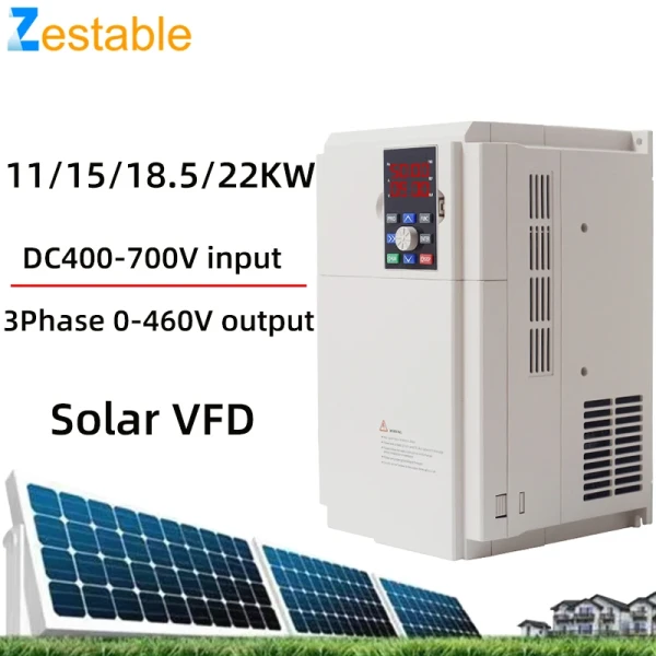 Solar VFD DC250-880V to 3PH 380V 11/15/18.5KW Variable Frequency Drive Converter for Motor Speed Control Inverter