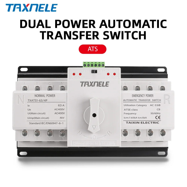 ATS 4P 63A 125A Dual Power Automatic Transfer Switch AC380V MCB Auto Changeover Switch Circuit Breakers Uninterrupted Power