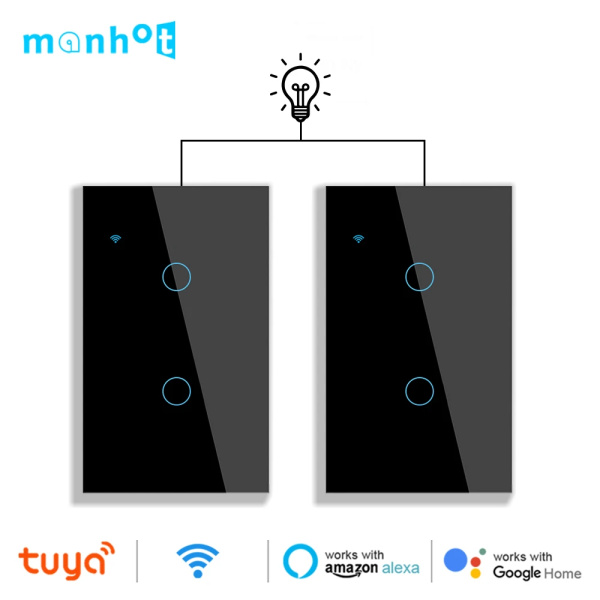 Tuya WiFi US Smart Switch Stair Switches Touch Sensor LED1/2/3Gang Lights Interruptor 2way Control Google Smart Home Glass Panel